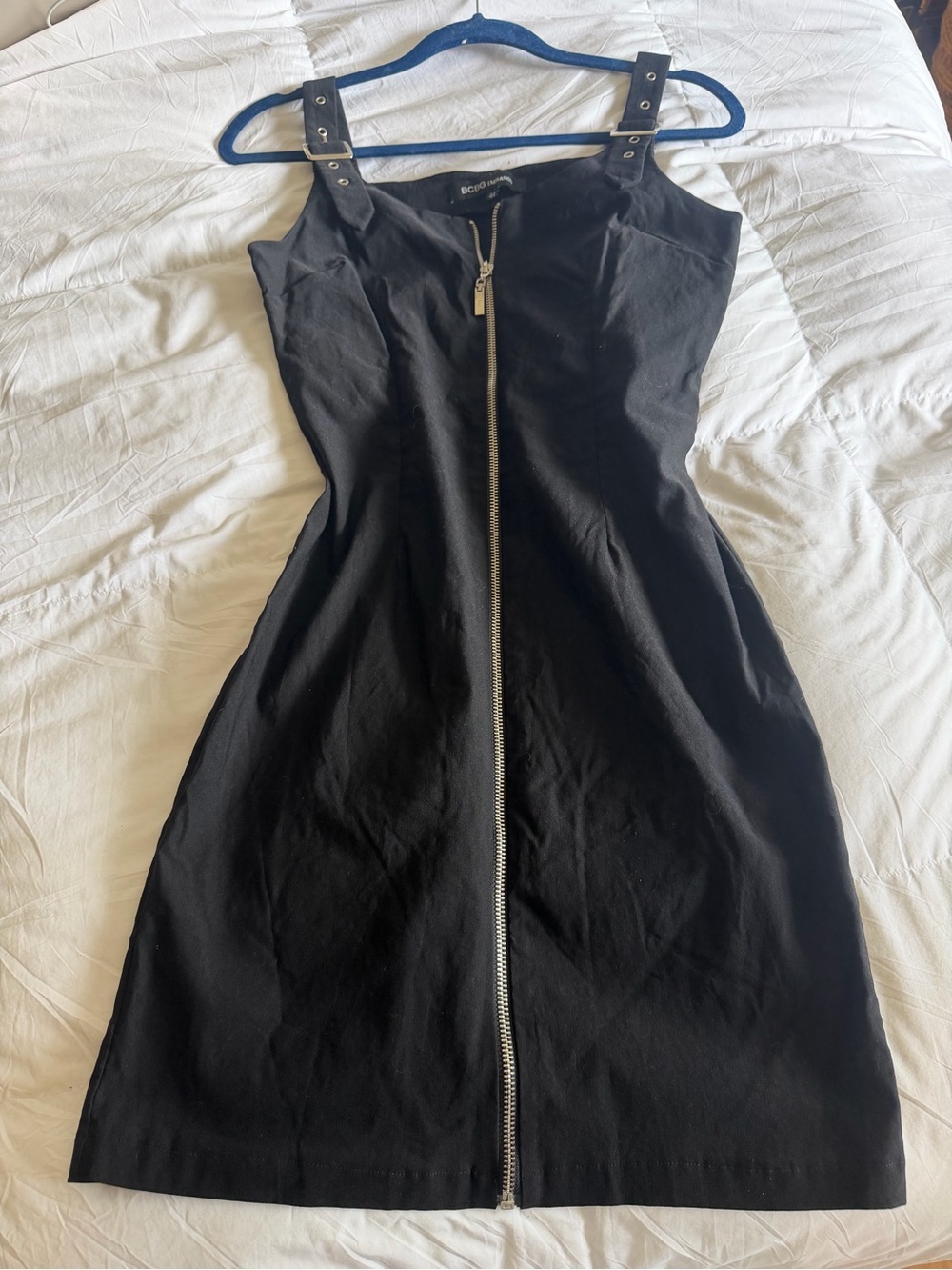 BCBG Black Zip-Front Buckle Strap Dress